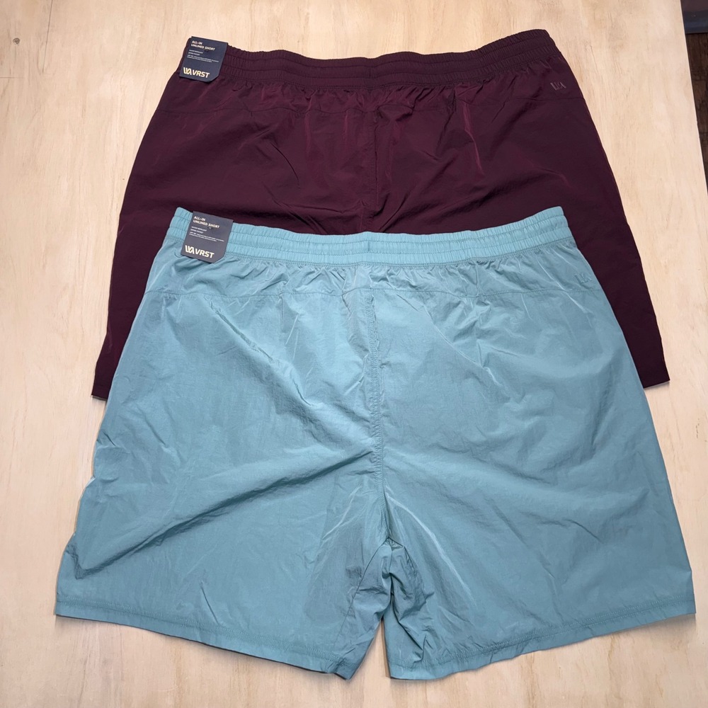 (2) NEW VRST‎ Mens All-In Unlined 7" Shorts XXL Aqua Burgundy UPF 50+ Two Pack - Picture 2 of 11